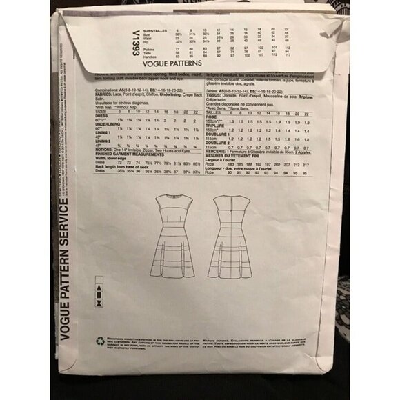 SEWING PATTERN Vogue V1393 Misses Dresses Size 14-22 Kay Unger New York - Picture 3 of 3